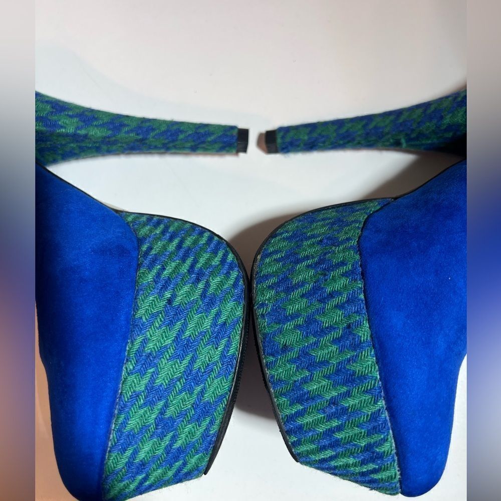 🛍️ Blue green suede, embroidered platform, stiletto pumps, high heels, size 7 - Picture 12 of 16